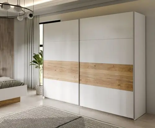 Schwebetürenschrank M949 Weiß, Weiß, Mauvella Oak -  MAYACUS