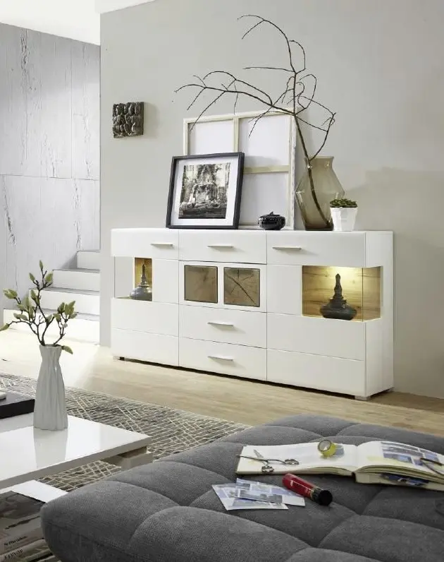 Sideboard Weiß matt Nachbildung, Hirnholz, Eiche Altholz Nb. - 10A1WW21 FUN PLUS