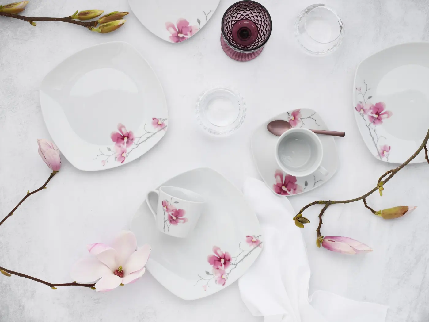 Kaffeeservice weiss ö rosa -  AIKO