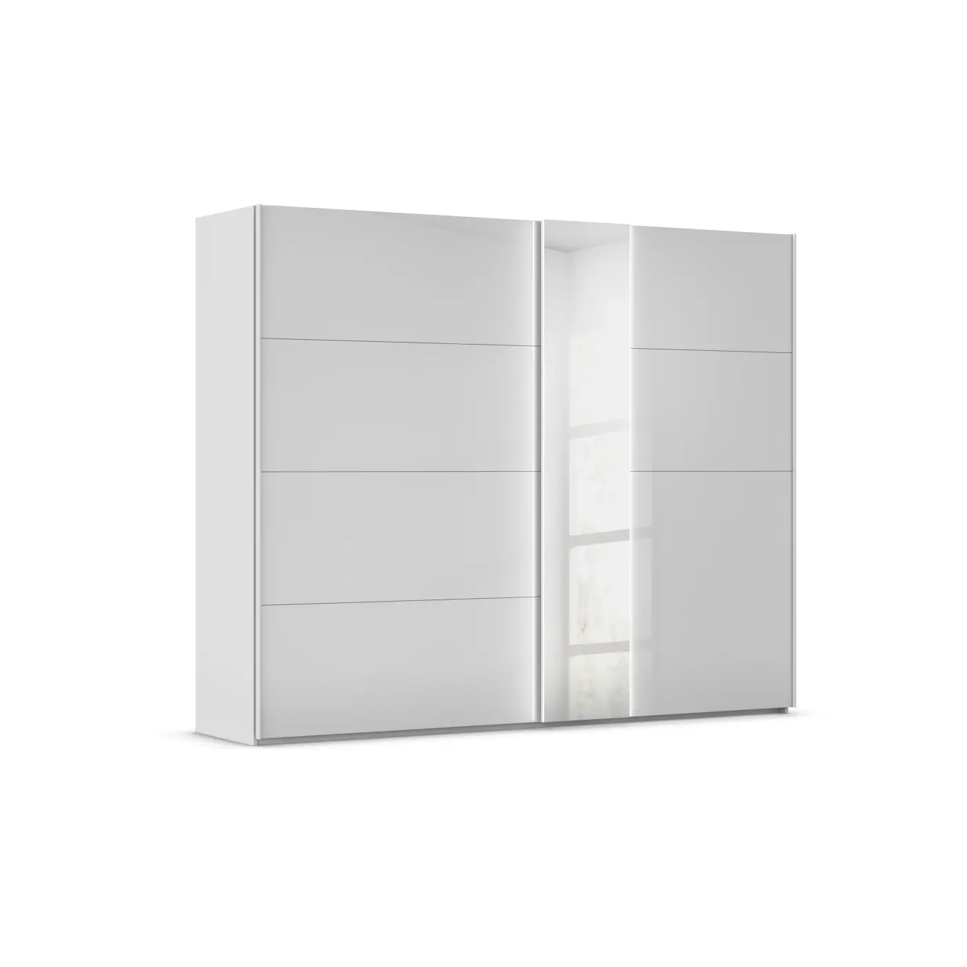 Schwebetürenschrank A145B alpinweiß / Glas seidengrau / seidengrau -  FORMES