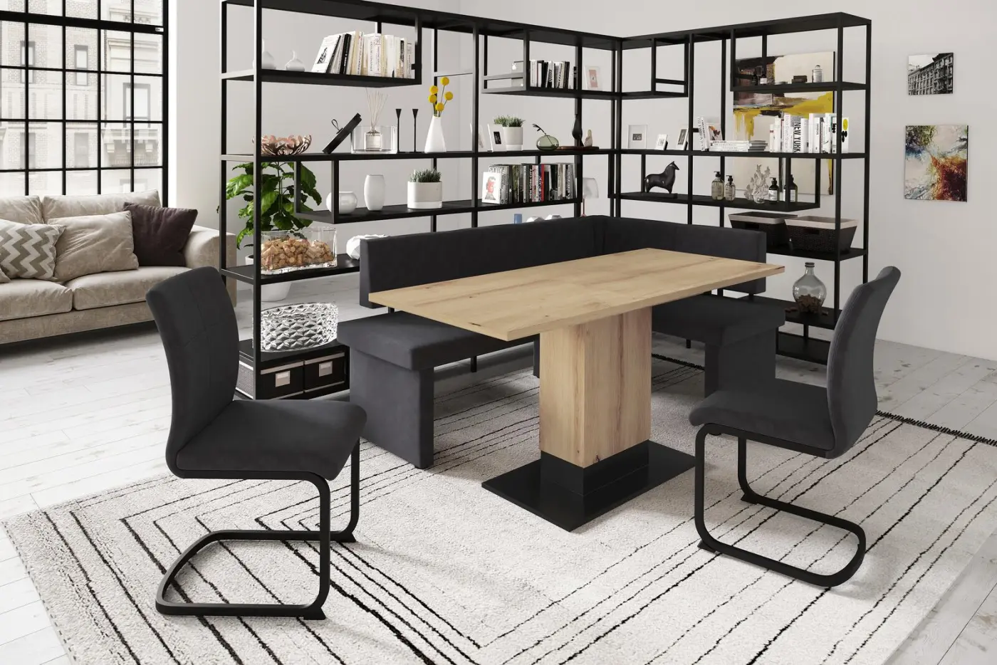 Säulentisch 10/03 Artisan Eiche, Schwarz - 010186_10/03 ARTISAN EICHE, SCHWARZ LORENA T